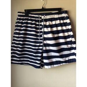 Boardies Swim Trunk Mens XL Navy: White Striped  Elastic Waist Pockets